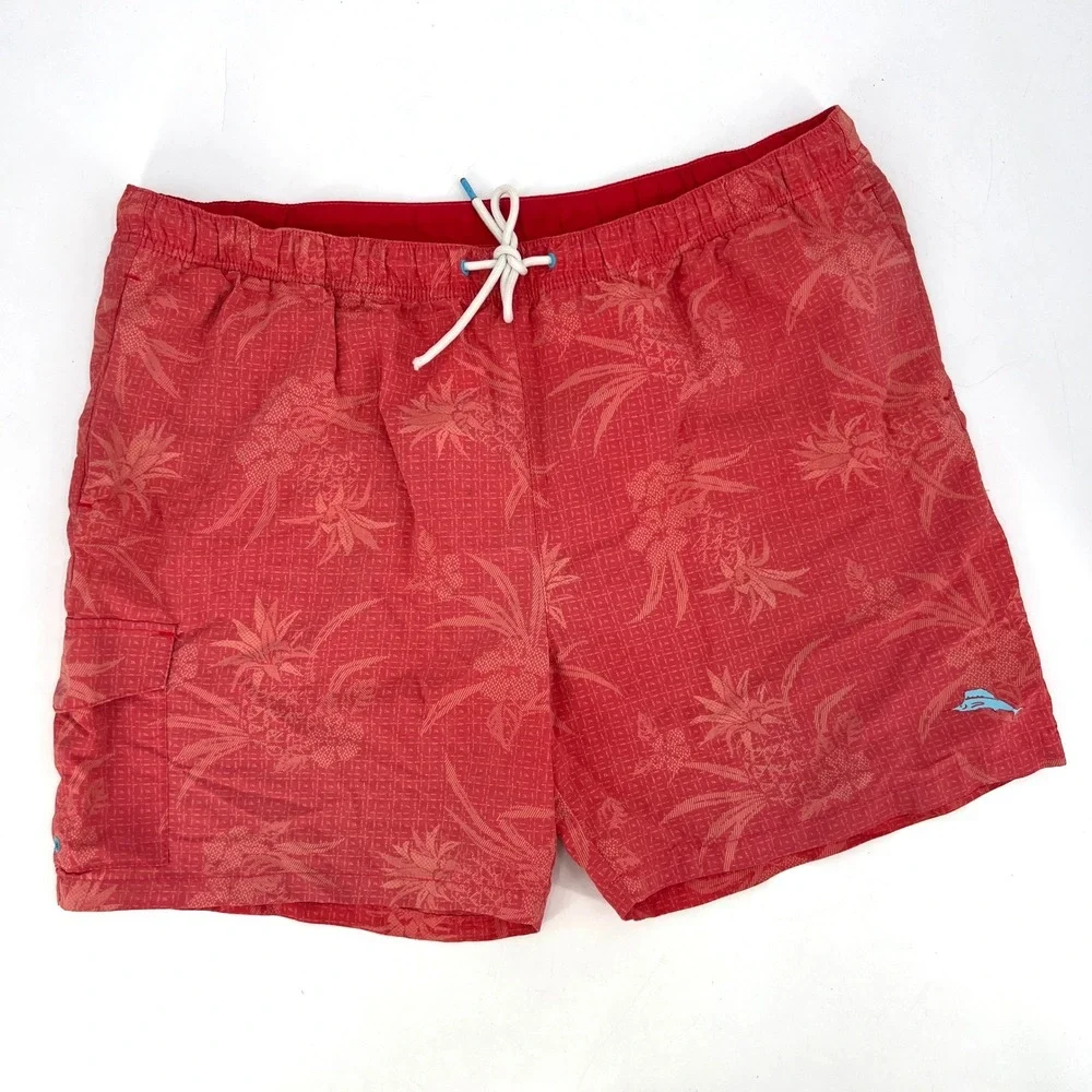 Tommy Bahama Swim Trunks Red Orange Pineapple Print‎ Size XL